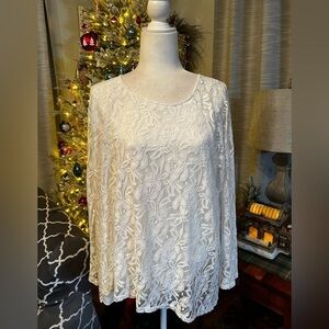 Casual Express, Beautiful White Lace Top with Underlay, NWT